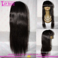7A Virgin Brazilian Human Hair Full Cuticle Natural Color Straight Front Lace Wig With Bang